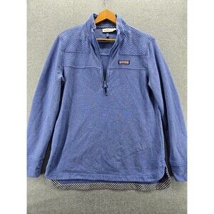 Vineyard Vines 100% Cotton 1/4 Zip Pullover Sweater Blue Small S‎ Quilted Warm